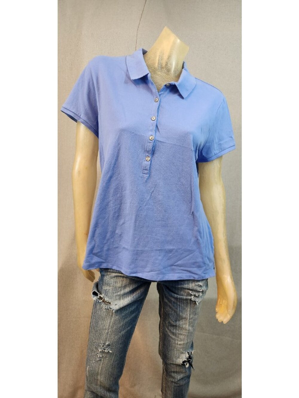 The Limited Blue Collared Cap Slv Solid Polo Shirt Top Blouse XXL XXLARGE USED